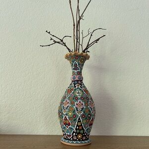 Colorful Hand-Painted textured Clay vase